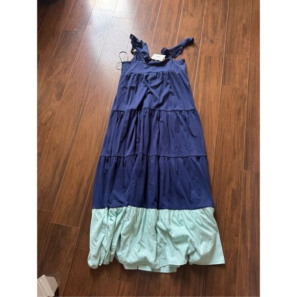 Z Supply S blue tiered flutter sleeve maxi dress NWT - Picture 1 of 4